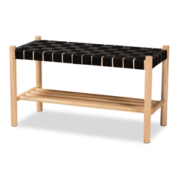 Baxton Studio Cadmus Rustic Mid-Century Modern Black and Oak Brown Finished Wood Bench